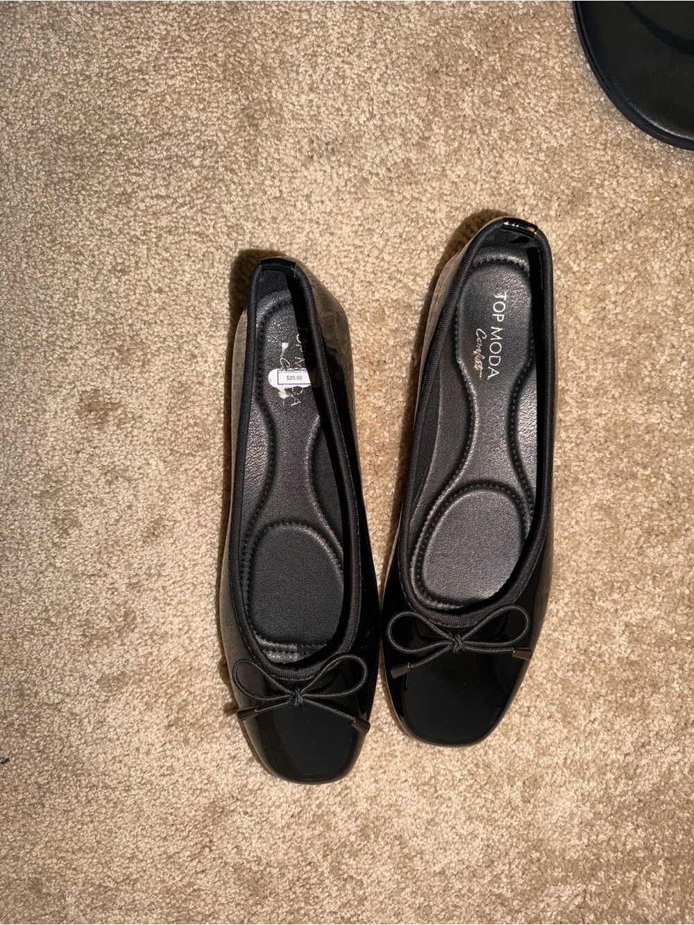 TOP Moda Black Square-Toe Ballet Flats with Bow Accent